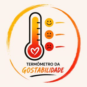 Ícone do Termômetro da Gostabilidade: um termômetro com coração ao lado de três rostos — feliz, neutro e triste — representando os níveis de segurança nas relações